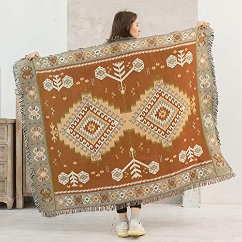 Hopstar Native American Blanket, Aztec Geometric Mexican Blankets and Throws, Couch Cover Blanket for Bed Sofa Outdoor Beach Travel 51"x63" (Light Brown)