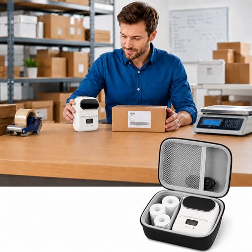 Image of Boobowl Hard Case for Phomemo M110 /M110S Label Maker | Organized Label Roll Storage, Mesh Pocket for Charging Cable, Home Office Inventory, Small Business - Black