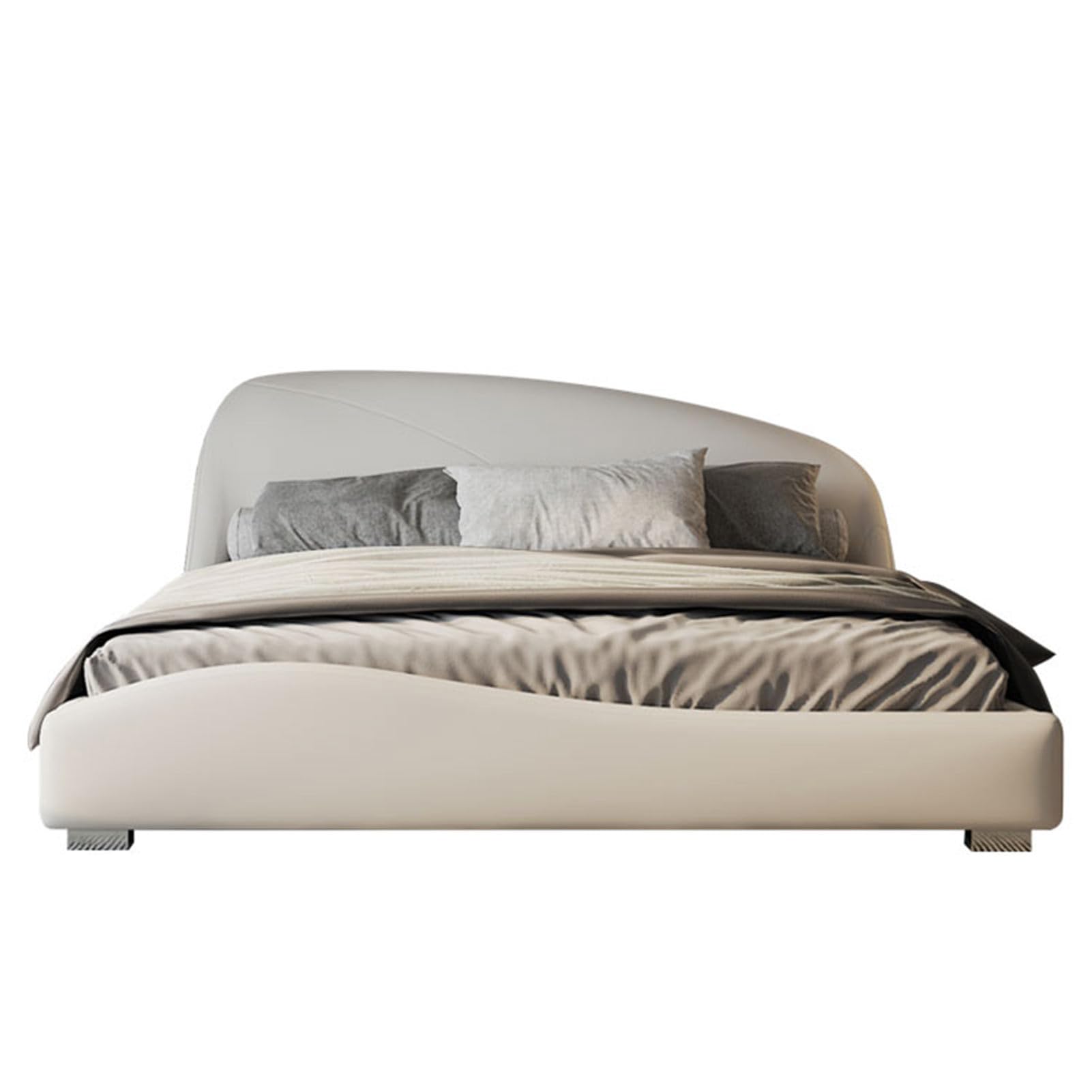 King Size Platform Bed Frame Genuine Leather Wood Bed with Storage Headboard and Lift Up Storage Strong Wooden
