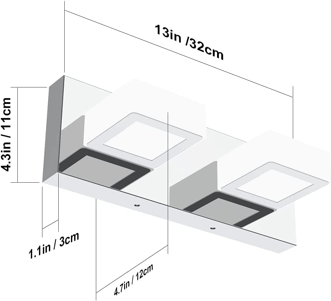  Modern Chrome Vanity Light 2 Light Acrylic Stainless Steel Chrome Bathroom Lighting Fixtures Modern LED Vanity Light for Bathroom (Natural White Light 4500K) thumbnail