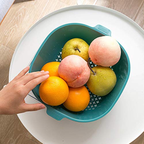 Fine 2 in 1 Kitchen Strainer,Double Drain Basket Bowl Washing Strainer, Draining Basket for Vegetables Fruit Kitchen Basket Snap Button Dish Washing Tool (White)
