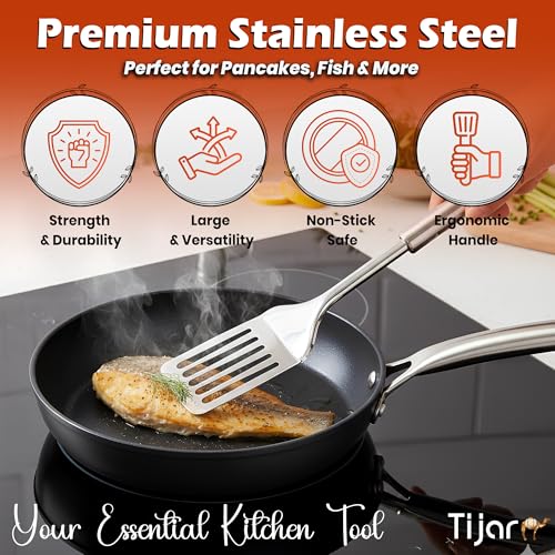 Stainless Steel Spatula Slotted Turner, Strong and Durable Spatula Cooking Turner, Slotted Turner, Multiuse Kitchen Tool, Cooking Spoon (Stainless Steel) - Image 3