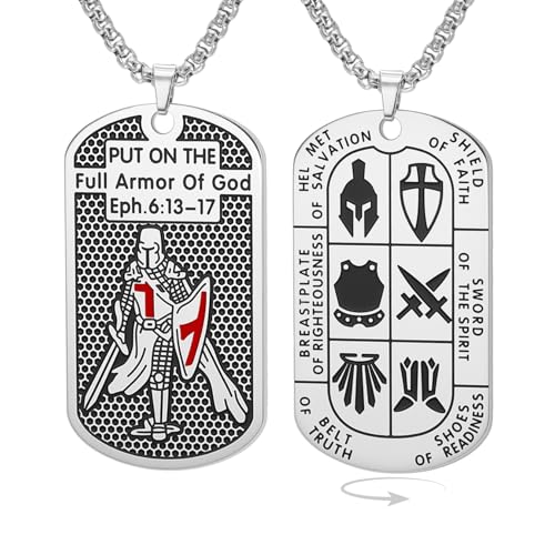 Collar Cruzado Caballeros Templarios para Hombre Efesios 6:16-17 Armadura de Dios Cruz de Jerusalén Colgante Medalla Militar Medalla de San Amuleto Joyas católicas, M, Acero inoxidable, No es una