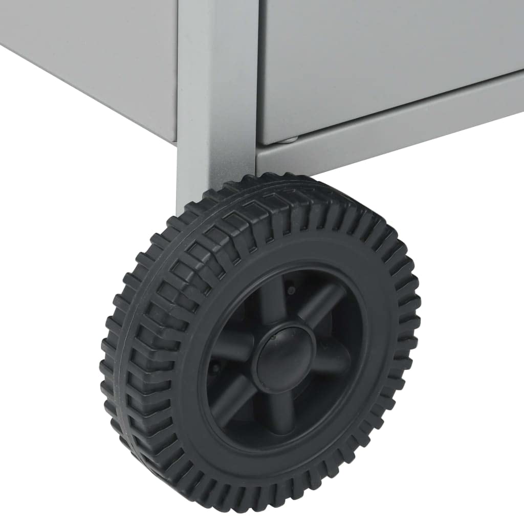 Barbecue a gas 4+1 in acciaio inox con bruciatore laterale e mobiletto inferiore, carrello con coperchio, termometro e vaschetta raccogligrasso per terrazza e giardino
