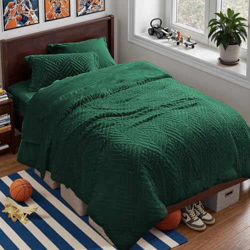 Zzlpp Twin Comforter Set 5 pieces, Emerald Green Tufted Bed