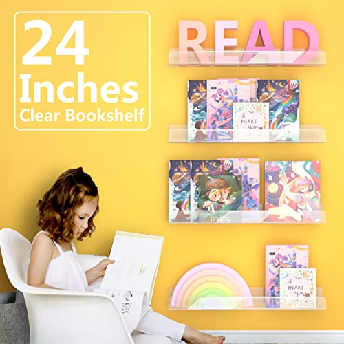 Image of 2 Packs 24 inches Clear Acrylic Shelves,Book Shelf for wall