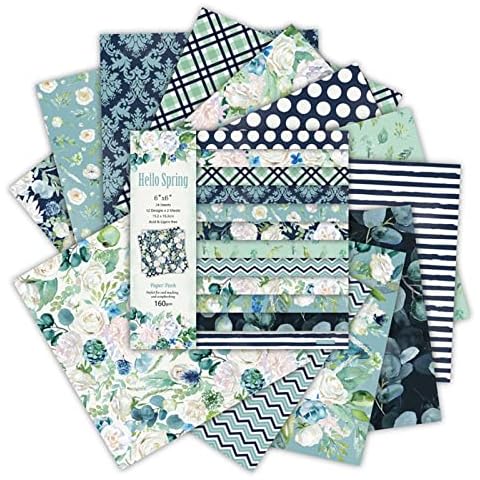RoxNvm Patterned Paper, 36 Sheets Hand Account Card Making Background Paper, 15.2 x 15.2cm Scrapbook Paper Single-Sided Pattern, Green Plants Decorative Paper for Crafts DIY Album Scrapbook Pads Photo Cover