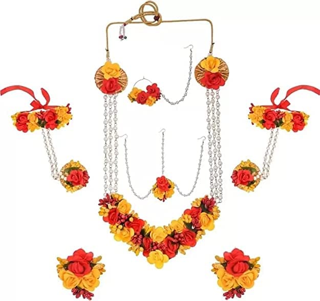 RKG HANDICRAFTS Fabric Artificial Flowers Design Jewellery set for Women & Girls traditional Occation Baby Shower haldi mehandi bridal look sangeet function fabric Red, Yellow set (B0C2CH9TPP) Amazon Price History, Amazon Price Tracker
