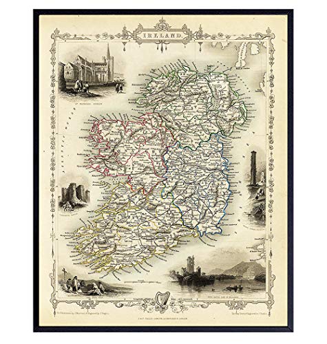 Irish Wall Art - Map of Ireland - Irish Home Decor - Irish Gifts - Vintage Retro Antique Style Irish Wall Decor - Celtic Wall Decor Poster Print