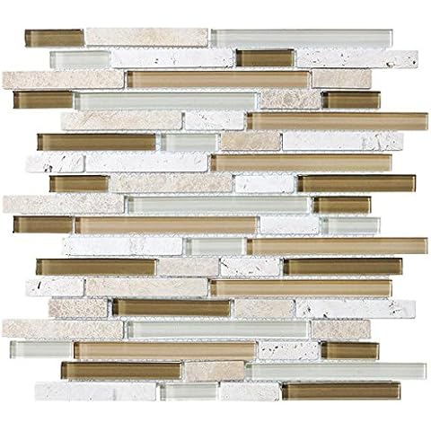 10 Square Feet - Bliss Bamboo Stone and Glass Linear Mosaic Tiles - Bathroom Walls/Tub Surround/Kitchen Backsplash Cover