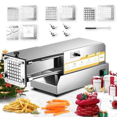 Flyseago French Fry Cutter Electric Potato Cutter Stainless Steel Professional With 4 Blades For Commercial, Home Use & Cucumbers, Carrots, Sweet Potatoes, Silvery