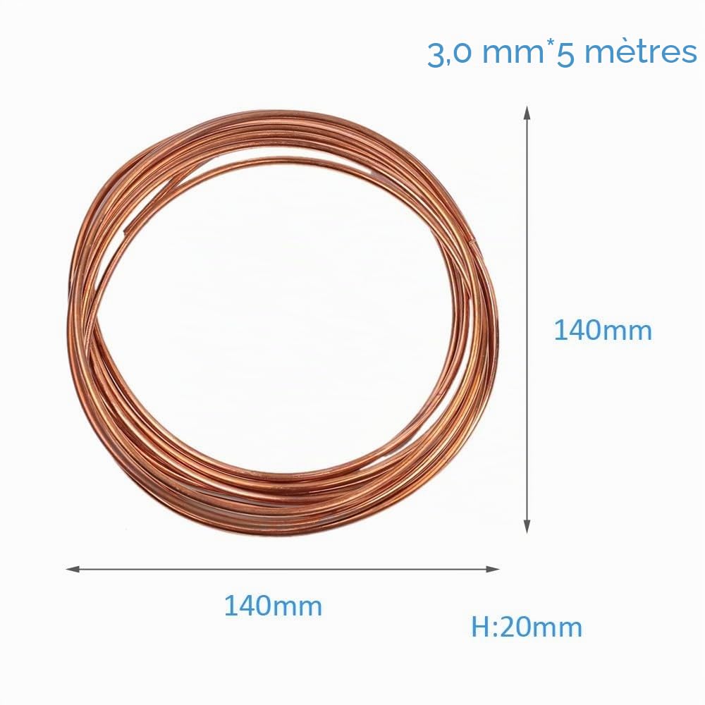 Fil de Cuivre,T2 Fil de Cuivre pur Blank,Bonne Conductivité Thermique et Résistance à la Corrosion,1mm x 10m/ 3mm x 4m/ 4mm x 5m