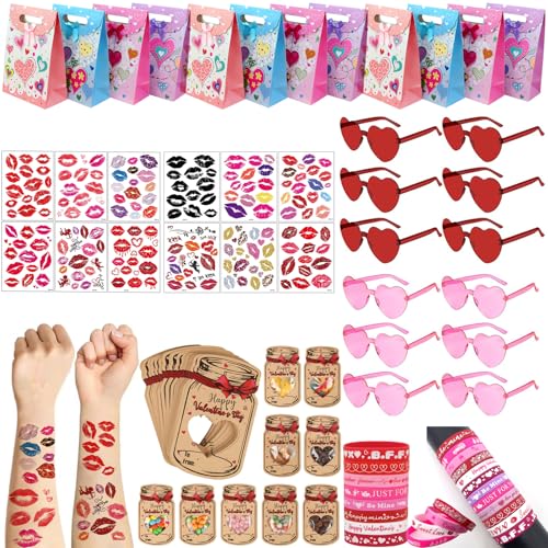 72pcs Valentine’s Day Party Favors Set – Heart Sunglasses, Kiss
