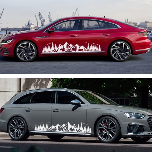 Image of TOMALL 1 Pair Fir Mountain Forest Vinyl Decals for Car Body Door Sides Universal Waterproof Tree Graphic Stickers Decoration for Travel Trailer Camper Vehicles SUV Truck Off-Road (Large-White)
