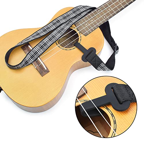 Image of CLOUDMUSIC Ukulele Strap Clip On No Drill J Hook For Soprano Concert Tenor Baritone With Hawaiian Colorful Floral Pattern (Black Strip)