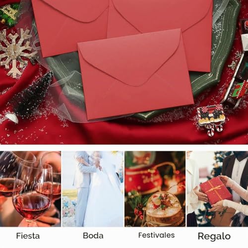 Miniatura 6 de Wyan Sobres Pequeños - 50 Pcs 15 10cm Rojo Sobres Regalo, Sobre Navidad, Para Regalos, Tarjetas De Felicitación, Bodas, Negocios, Invitaciones Tarjetas Y Pegamento No Incluidos