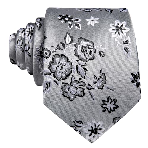 Image of Barry.Wang Floral Ties for Men Flower Necktie with Tie Clip Formal