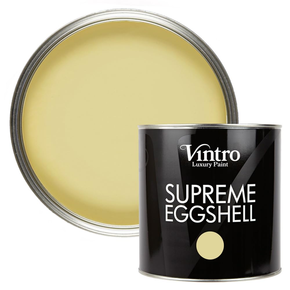 Vintro Paint | Eggshell Paint | for Walls | Wood | Trim | Satin Furniture Paint | Interior & Exterior Use. (Light Yellow - Xanthe, 2.5 Litres)