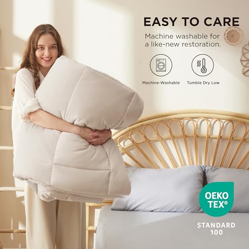 Image of Bedsure Comforter Duvet Insert - Quilted Comforters Queen Plus Size, All Season Duvet, GentleSoft Down Alternative Bedding Blanket, with 8 Tabs, Gifts for Women /Men,Linen,Queen Plus 90 x 90 Inches