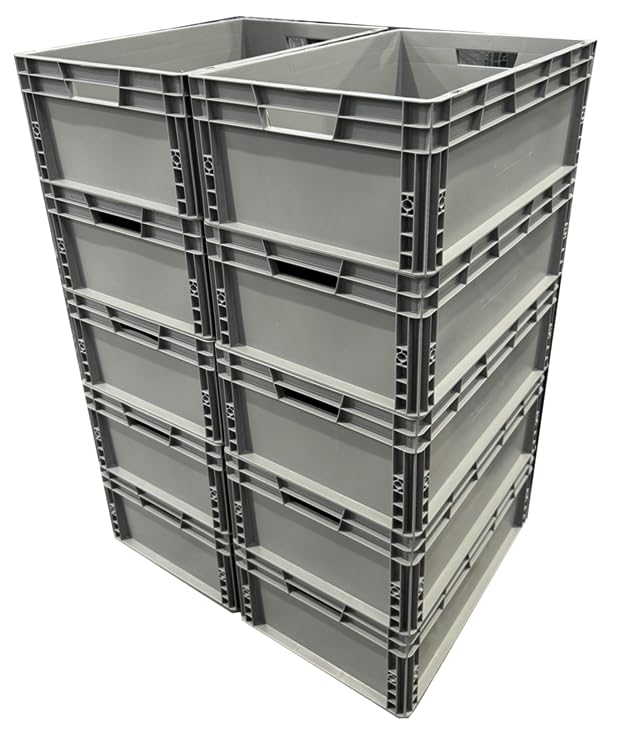 Pack of 10 x Recycled Plastic Storage Boxes (45 Litre - 60 x 40 x 22cm) Van Storage Boxes, Heavy Duty Boxes for Storage