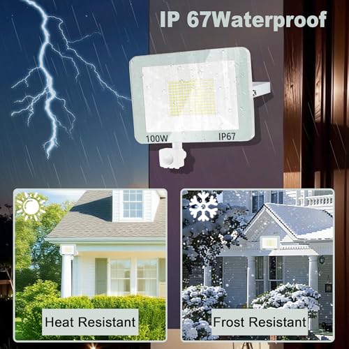 Projecteur LED extérieur détecteur de mouvement 100W IP67 étanche 10000LM blanc froid pour jardin - 5