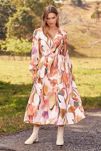 Prettygarden Fall Dress For Women 2024 Casual Long Sleeve V Neck Print Bohemian A Line Maxi Dresses thumb #7