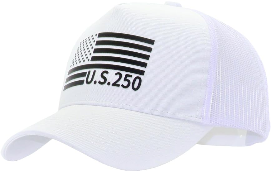 Image of USA Flag Snapback Hat Fits One Size&XXL /3XL - Mens Mesh Trucker Ball Hats - US 250th Anniversary Veterans Memorial Day Gifts