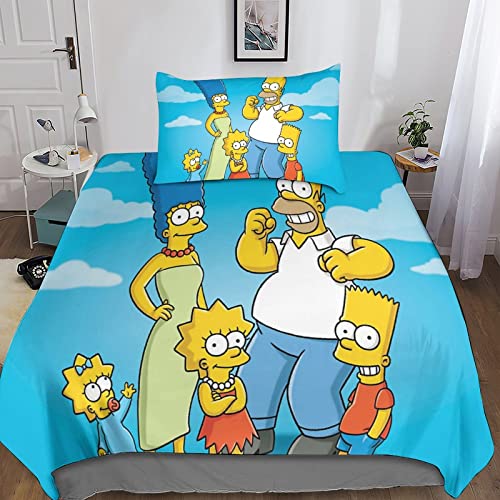 Los Simpson Juego De Sábanas Y Fundas Los Simpson Impresas En 3D con Microfibra Suave, Fundas De Almohada, Cremallera Oculta Adecuado para Niños, Estudiantes Y Adultos Single(135x200cm)