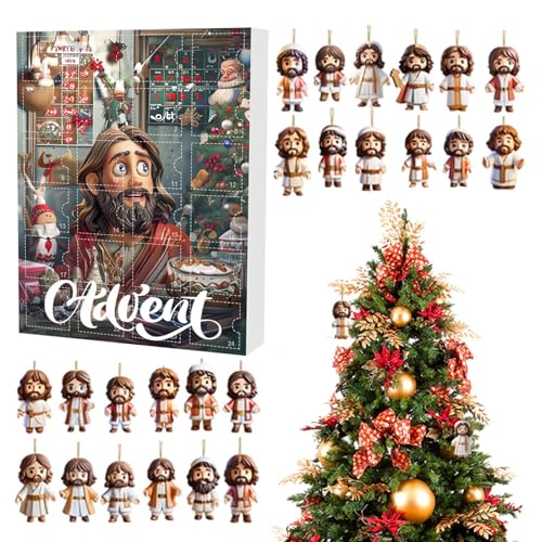 Calendario de Adviento de belén 2024 | Calendario de cuenta regresiva de 24 días | Colgantes colgantes de belén acrílico 2D | Decoraciones acrílicas para árbol de Navidad, mochila, colgante,