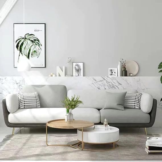 Image of Stylish & Modern Cushioned Couch Relax sectional Sofa in Fabric & Velvet and Heavy Duty Sofa for bedrooms, Living Rooms Guest Rooms Home and Office-(4 Seater Grey & Beige).