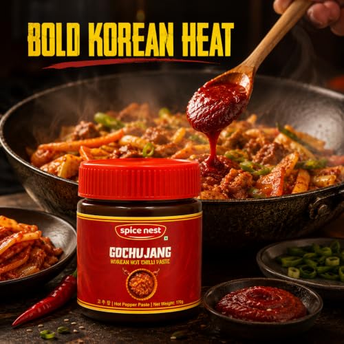 Image of Spice Nest Gochujang Korean Hot Chilli Paste, 170g, Red Pepper Sauce for Bibimbap, Tteokbokki, Ramen, Noodles, Stir Fry and Marinade, Vegetarian
