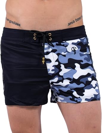 Split Camo Black Swim Trunks - 4 Way Stretch, Quick Dry, Chlorine Resistant, Built in Compression Liner as1, Alpha, xx_l, Regular, Regular, 3" Inseam