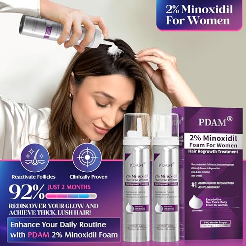 Image of Minoxidil for Women Foam Hair Growth - Minoxidil Hair Regrowth Treatment for Women, Topical Solution Hair Loss Treatments, Thicker and Fuller Hair, 2-Month Supply, 2 x 2.11 oz