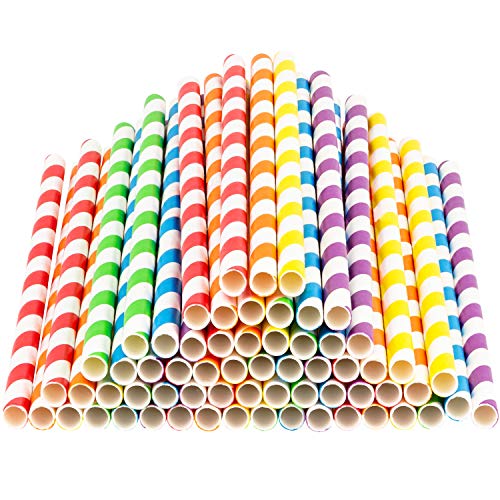 Image of Paper Straws 400 Pack Biodegradable Colorful Striped Design 8.25 inch Straw for Everyday /Birthday Party /Baby Shower /Wedding /Anniversary and Parties, Long Lasting - by DuraHome (Colorful - 400pc)