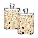 GUIJI Freaky Ice Cream Qtip Holder Cotton Swab Holder Qtip Cotton Ball Dispenser Canister Storage for Cotton Ball, Floss Holder for Bathroom -2 Pack