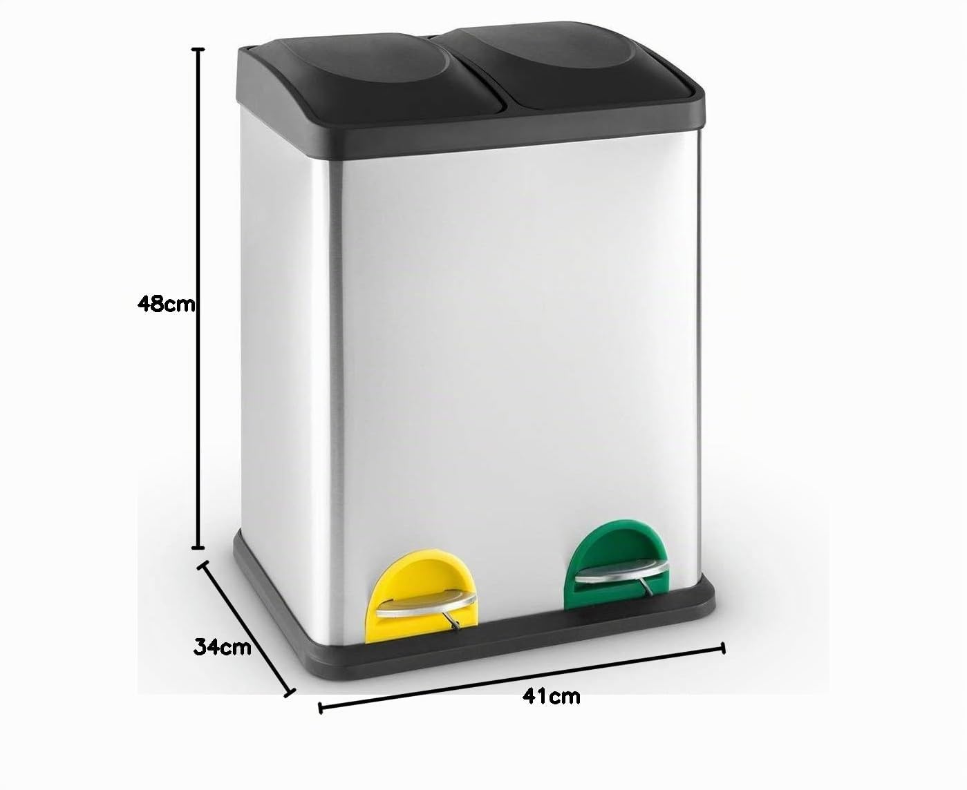 BAKAJI Cubo de basura de reciclaje de acero inoxidable y plástico con compartimentos, contenedor de basura extraíble con apertura a pedal, para casa, cocina y exterior (30 litros)