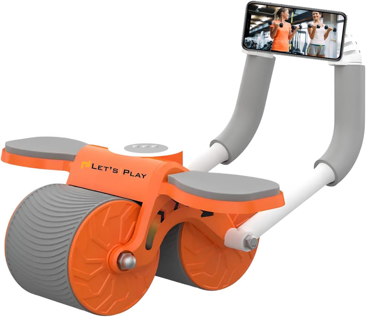 LET'S PLAY® Ab Roller Wheel for Abdominal & Core Strength Training, Automatic Rebound 2 In 1 With Timer For Abs Workout, Abdominal FitnessWheel for men women, Dynamic Core Trainer Plank With Timer