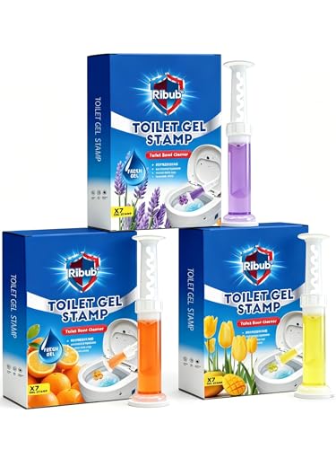 Ribub Toilet Cleaner Gel Stamp Automatic Toilet Bowl Cleaner & Freshener Helps Prevent Limescale & Odors Lavender Citrus Mango & Tulip Scents Bathroom Cleaning Essentials 3-Pack