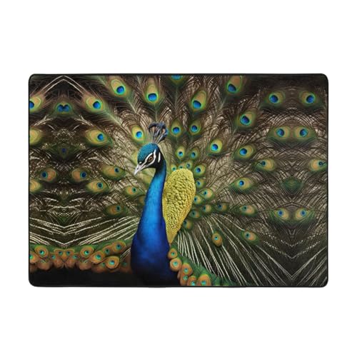 Tapis antidérapant et lavable à imprimé plume de paon pour sol moderne - 2