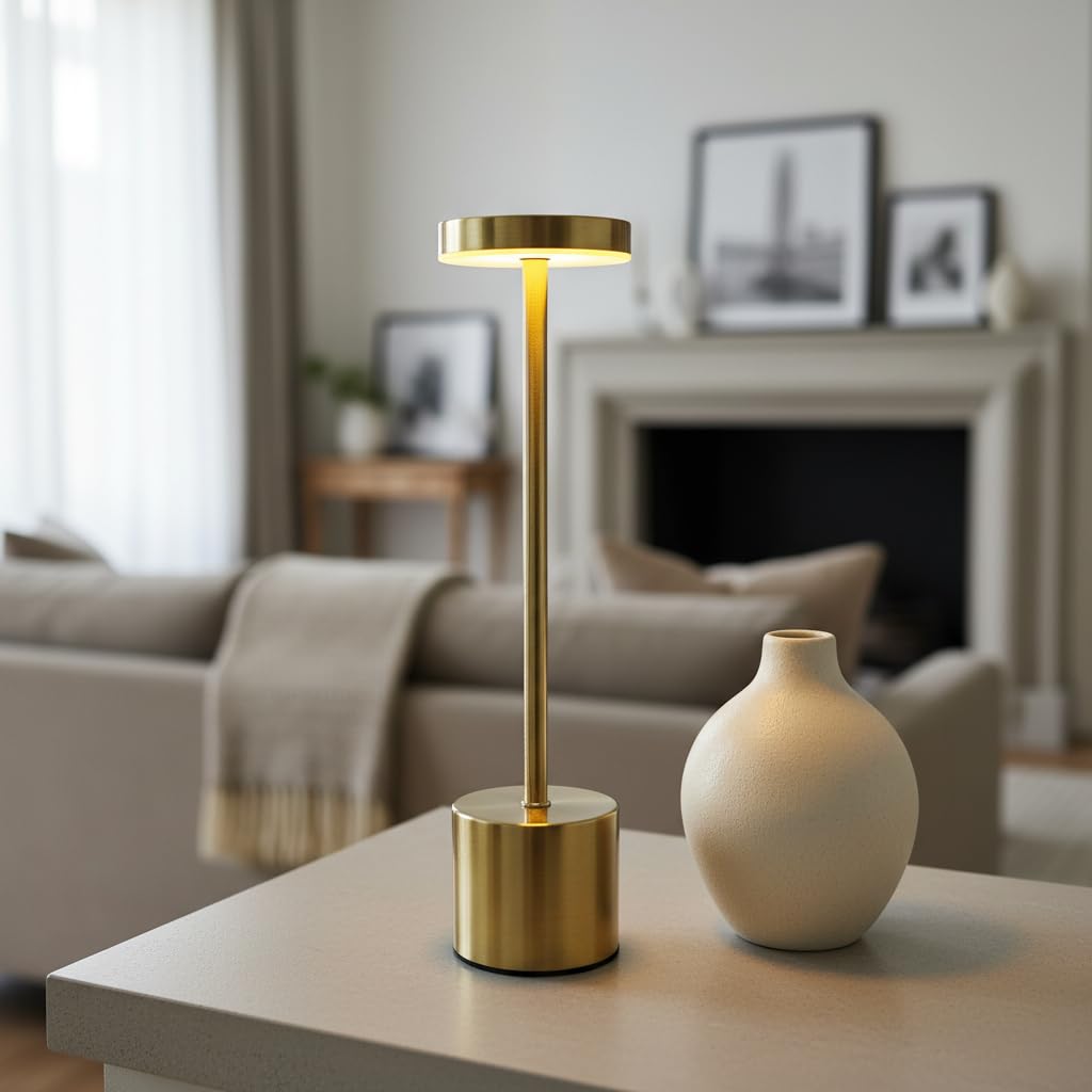 Round Stand LED Table Lamp with Touch Control | Rechargeable Wireless Desk Lamp | Dimmable Warm Light | Modern Metal Bedside & Table Lamp for Home, Bedroom, Restaurant & Office-image-31