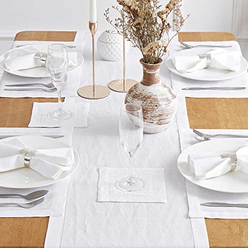 Home Linen Table Runner Hemstitch - Flax Cloth Runner Rustic Boho Farmhouse Style For Wedding Bridal Shower Party Kitchen Dining Table Decor White 14 X 36 Inch #TOP1