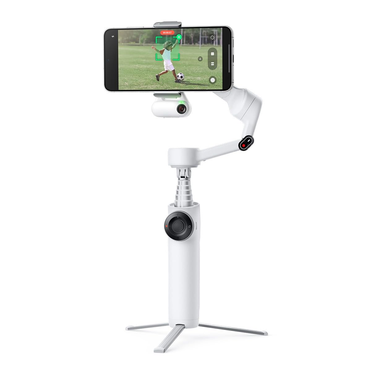 Insta360 Flow 2 Plus KI-Tracker-Bundle Biały – Składany gimbal na smartfona, śledzenie AI w każdej aplikacji, śledzenie wielu osób, statyw/selfie stick zintegrowany, sterowanie zdalne, dla iPhone