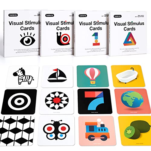 Image of beiens High Contrast Baby Flashcard, 80 PCs 160 Page Black White Colorful Visual Stimulation Learning Activity Card for Babies Ages 0-3-6-12-36 Months, 5.5'' x 5.5'' Newborn Infants Toys Gift