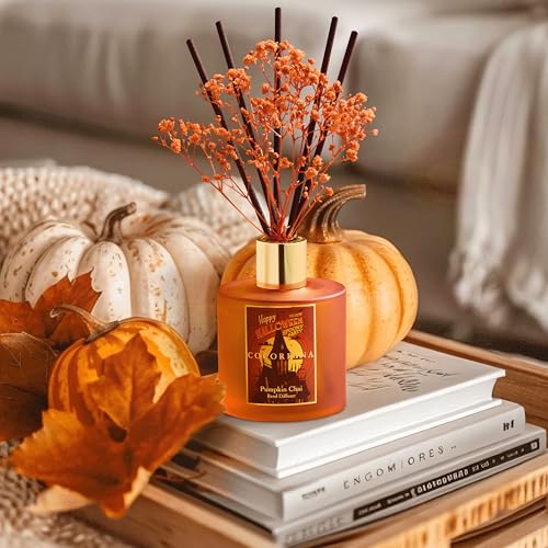 Image of COCORRINA Reed Diffuser - Pumpkin Chai 6.7 fl oz Scented Diffuser with 8 Sticks Home Fragrance Bathroom Shelf Decor (Halloween Collection)