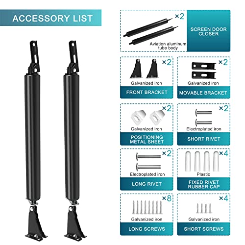 Screen Door Closers, 2 Pack Storm Door Closers, Pneumatic Door Closer Bracket Adjustable Closing Door Cushion Speed, Screen Doors And Safety Doors Cushioning Stable Door Closer System (Black) #TOP5