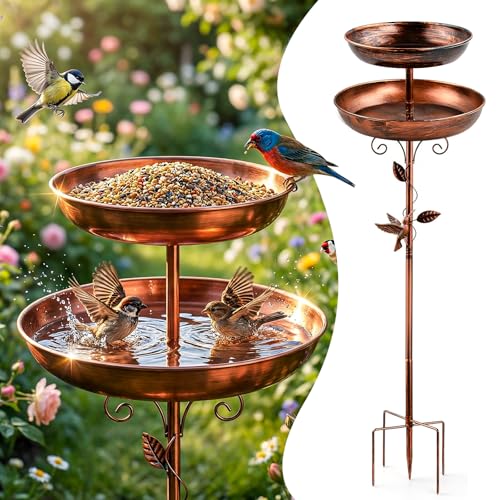 Metal Bird Bath for Outside 47 Adjustable Standing Bird Feeder for Outdoors 2 in 1 Metal Birdbaths & Birdfeeder Vintage Bird Bath Feeder Bowl Bird Baths Water Bowl with Stable 5-Pronged Base