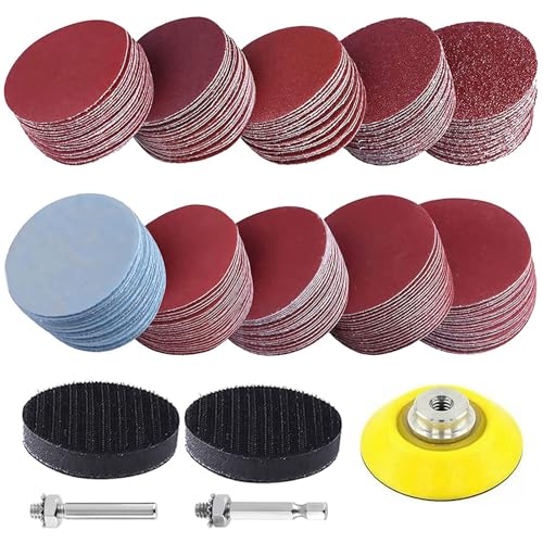 300 Pcs 2 Inch Sanding Discs Pads Hook and Loop Pads Kit for Drill Grinder Rotary Tools with 1/4 Shank Backing Pad and 2pcs Foam Buffering Pad 80 120 180 240 400 600 800 1000 2000 3000 Grits