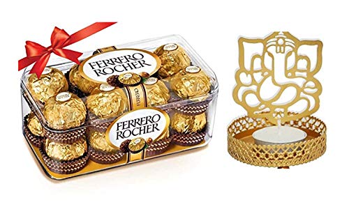 Vending India Gift Hamper - Ferrero Rocher 16 Pieces With (Ganesha Shadow Diya Stand) - Chocolate, 0.44 Pounds