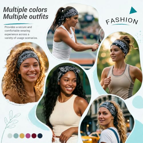 Image of DRESHOW 6 PCS Adjustable Headbands for Women Knotted Headbands Elastic Non-Slip Fashion Hair Bands for Workout Sports Running Yoga
