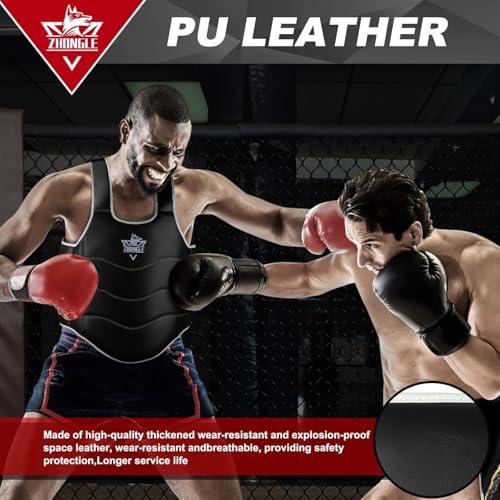 ZHONGLE Boxing Chest Protector Adjustable MMA Taekwondo Muay Thai Chest Protector, Boxing Training Heavy Fist, Adjustable Shield, Martial Arts Upper Abdomen Protective pad, Taekwondo
